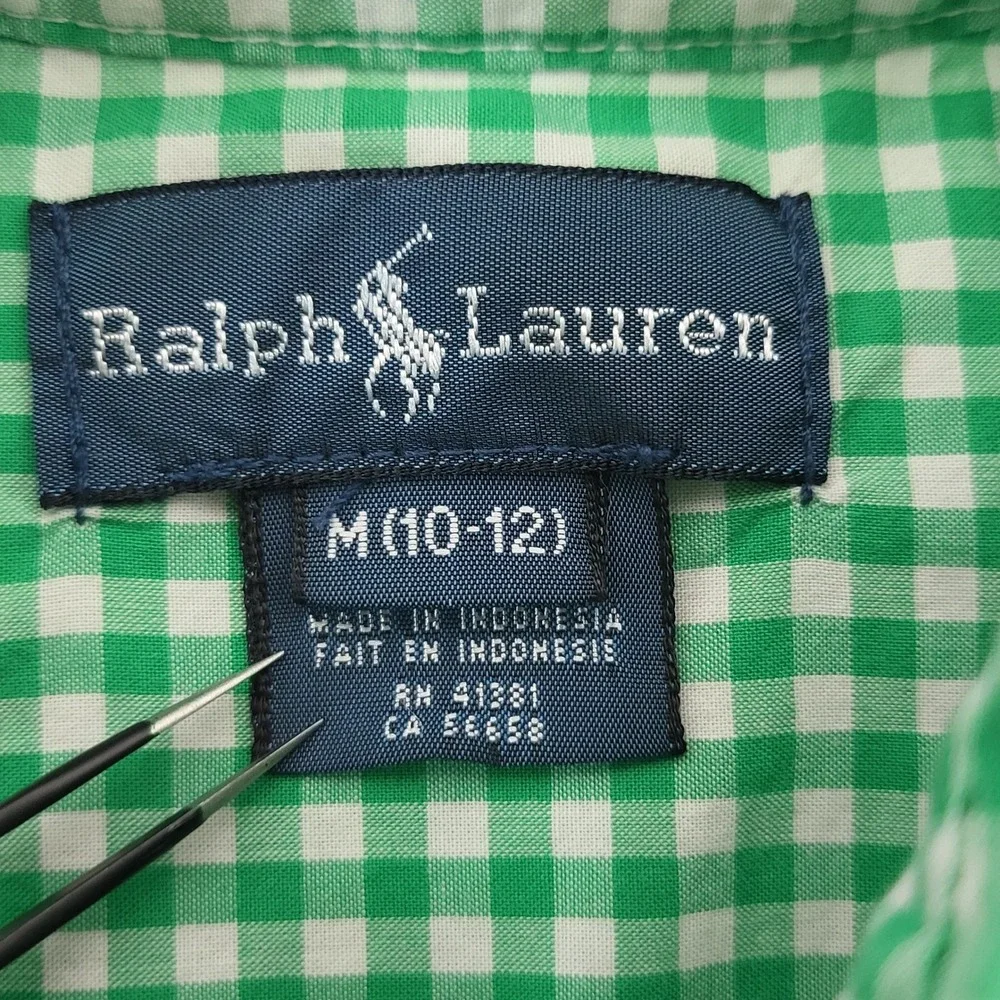 Ralph Lauren Kids Green Gingham Short Sleeve Button Down Shirt Size M 10-12